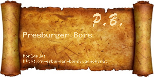 Presburger Bors névjegykártya